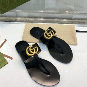 Gucci Black Sandals with Gold Accent